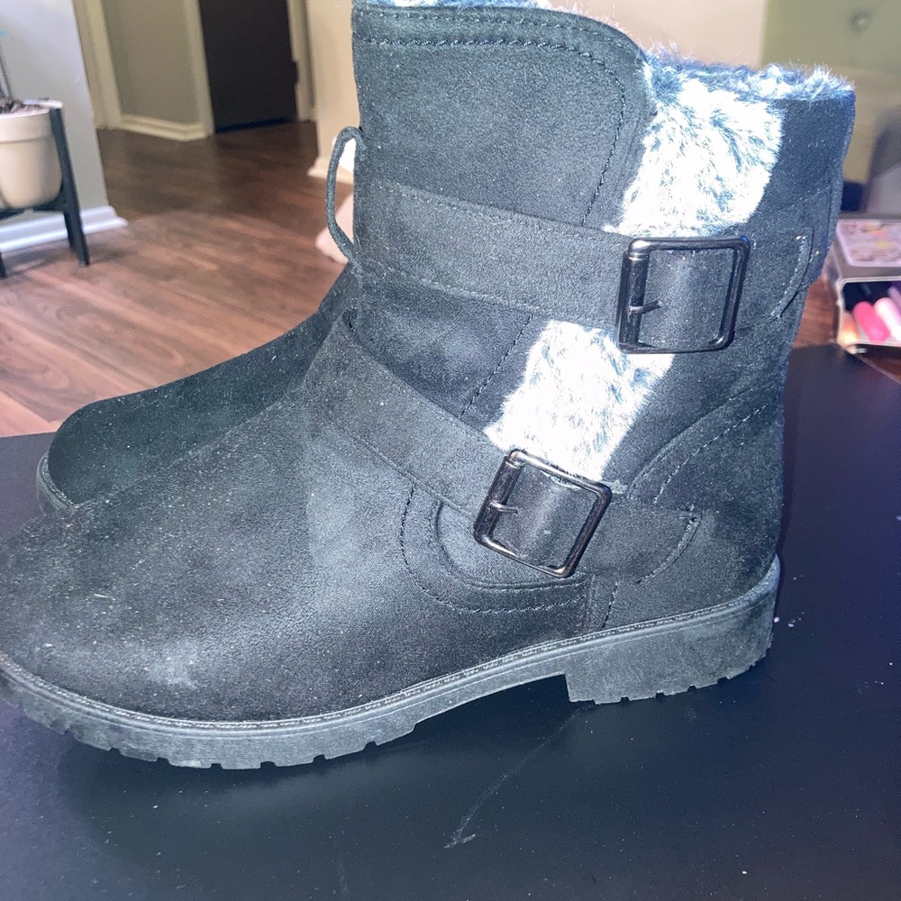 Wanted Black Ankle Boots with Faux Fur